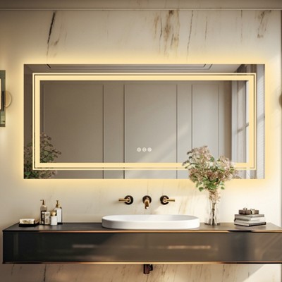 20-55in Oversize Led Dual Illuminated Bathroom Mirror Wall Mounted Antifog Vanity Mirror, Wall Decor Mirror