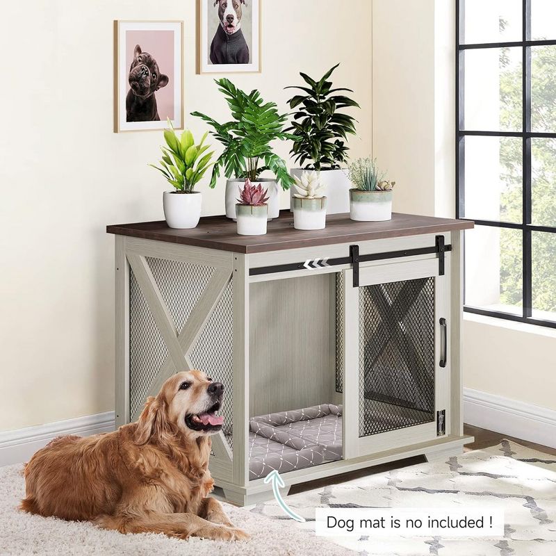 Whizmax 37'' Dog Crate Furniture Side End Table with Flip Top and Movable Divider, Wooden Dog Crate Table Large, Dog Kennel Side End Table, White, 2 of 9
