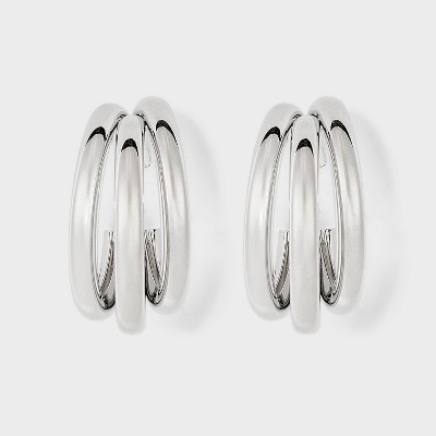 Multi Tube Hoop Earrings - A New Day™ Silver: Nickel-Free Metal, Post Closure, 1.5" Length, 2.3" Width