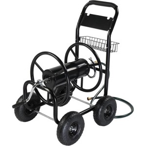 VINGLI 4-Wheel Garden Hose Reel Cart with Storage Basket, Portable Residential Hose Reel Cart - 1 of 4