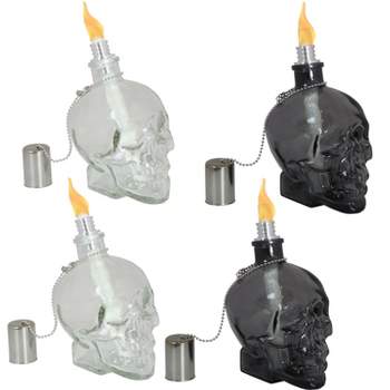 Sunnydaze Grinning Skull Glass Tabletop Torches - Clear and Black