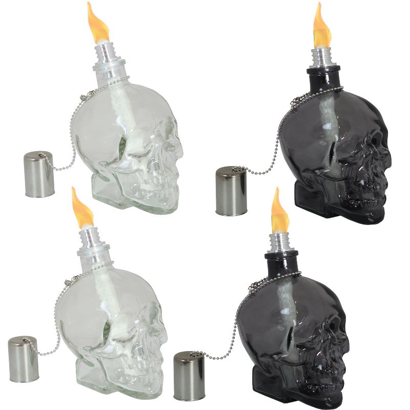 Sunnydaze Grinning Skull Glass Tabletop Torches - Clear and Black, 1 of 11