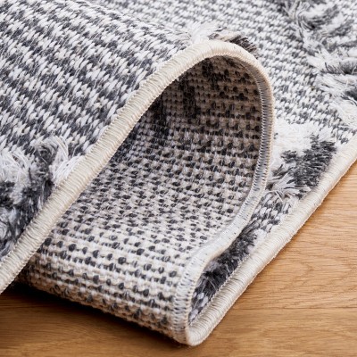 Ivory and Grey Synthetic Flat Woven Square Rug, 6'4"