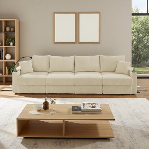 132" Corduroy 4-Seater Sectional Sofa with Cup Holders & Phone Holder - 1 of 4
