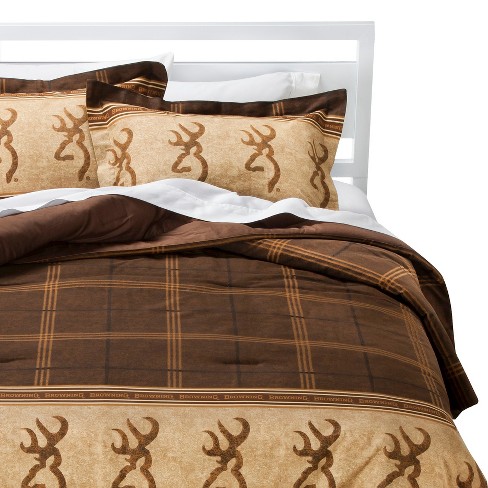 Brown Buckmark Logo Plaid Comforter Set 2 Piece Twin Browning