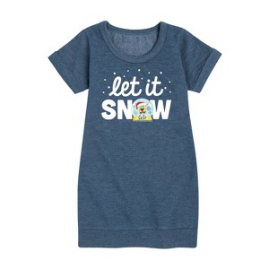 Girls' - SpongeBob SquarePants - Let It Snow Graphic Short Sleeve Fleece Dress - 1 of 4