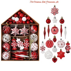 73ct Christmas Ball Ornaments Set, Shatterproof Xmas Tree Decor Ball Ornaments w/ House Shape Box, Assorted Hanging Ornaments for Christmas Indoo - 1 of 4
