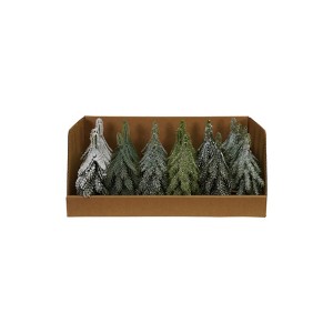 Storied Home 24-Piece Round Faux Evergreen Trees with Natural Wood Slice Bases, Ice Finish - 1 of 2