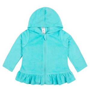 Gerber Baby and Toddler Girls' Swim Zipper Hoodie Terry Coverup - Aqua - 3T - 1 of 4