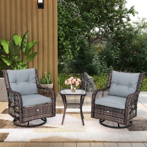 Costway 3 PCS Patio Furniture Set Rocking Chairs Set of 2 with Glass Top Side Table - 1 of 4