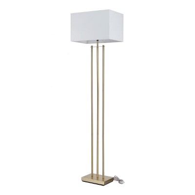 62" Matte Brass Floor Lamp with White Linen Shade