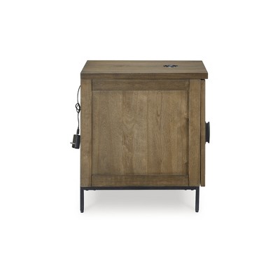 Medium Brown and Black Wood Metal Chairside End Table with Storage
