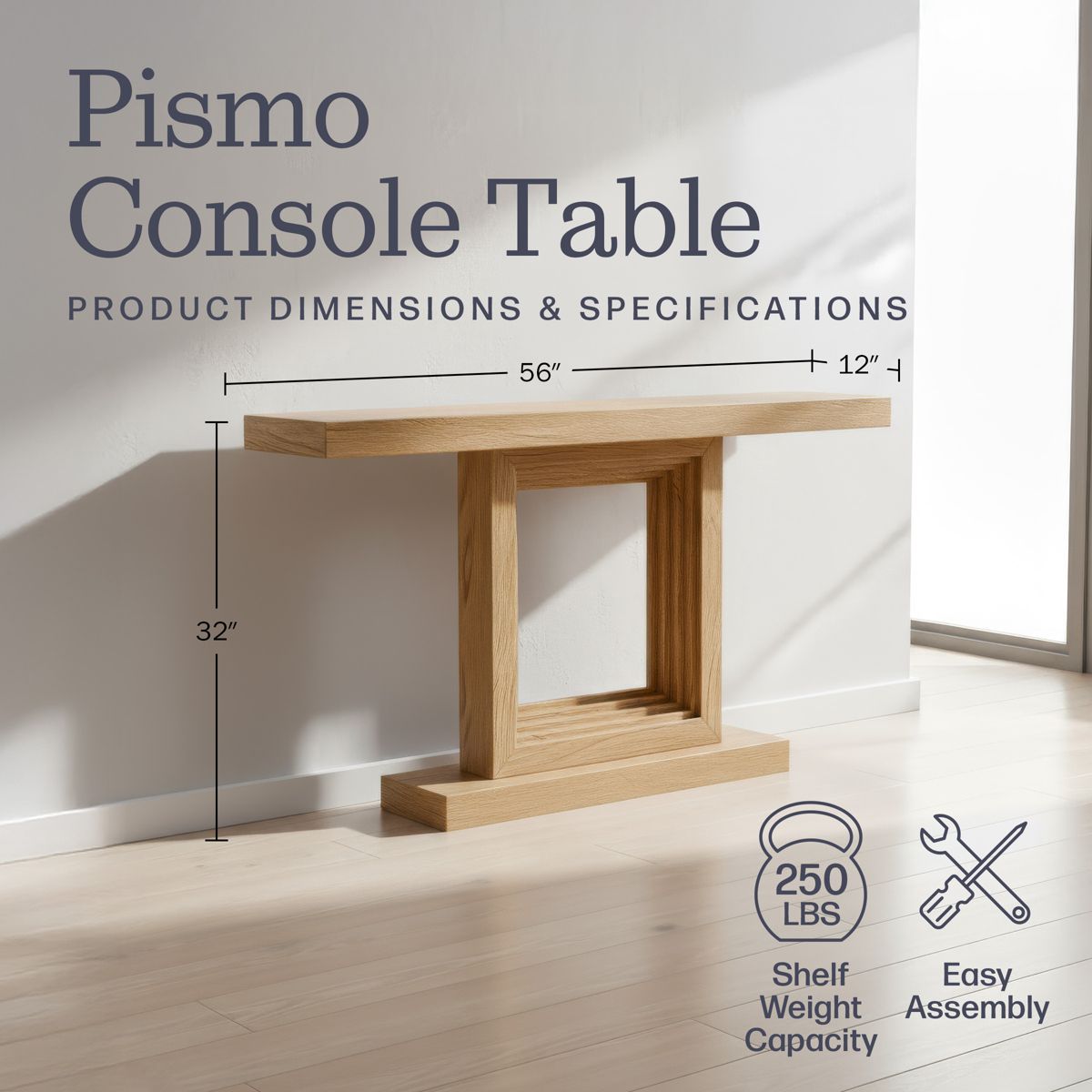 Pismo Solid Wood Console Table 56 Inch - thumbnail 3