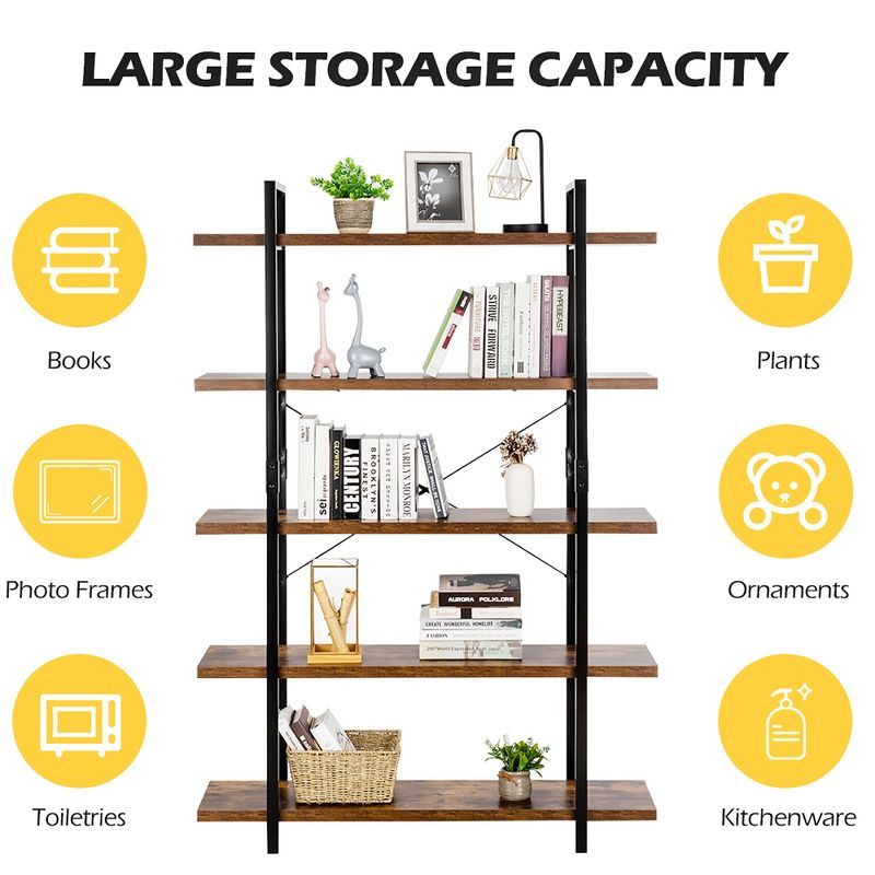 Costway 5-Tier Bookshelf Industrial Bookcase Open Storage Shelf Display Rack, 5 of 11
