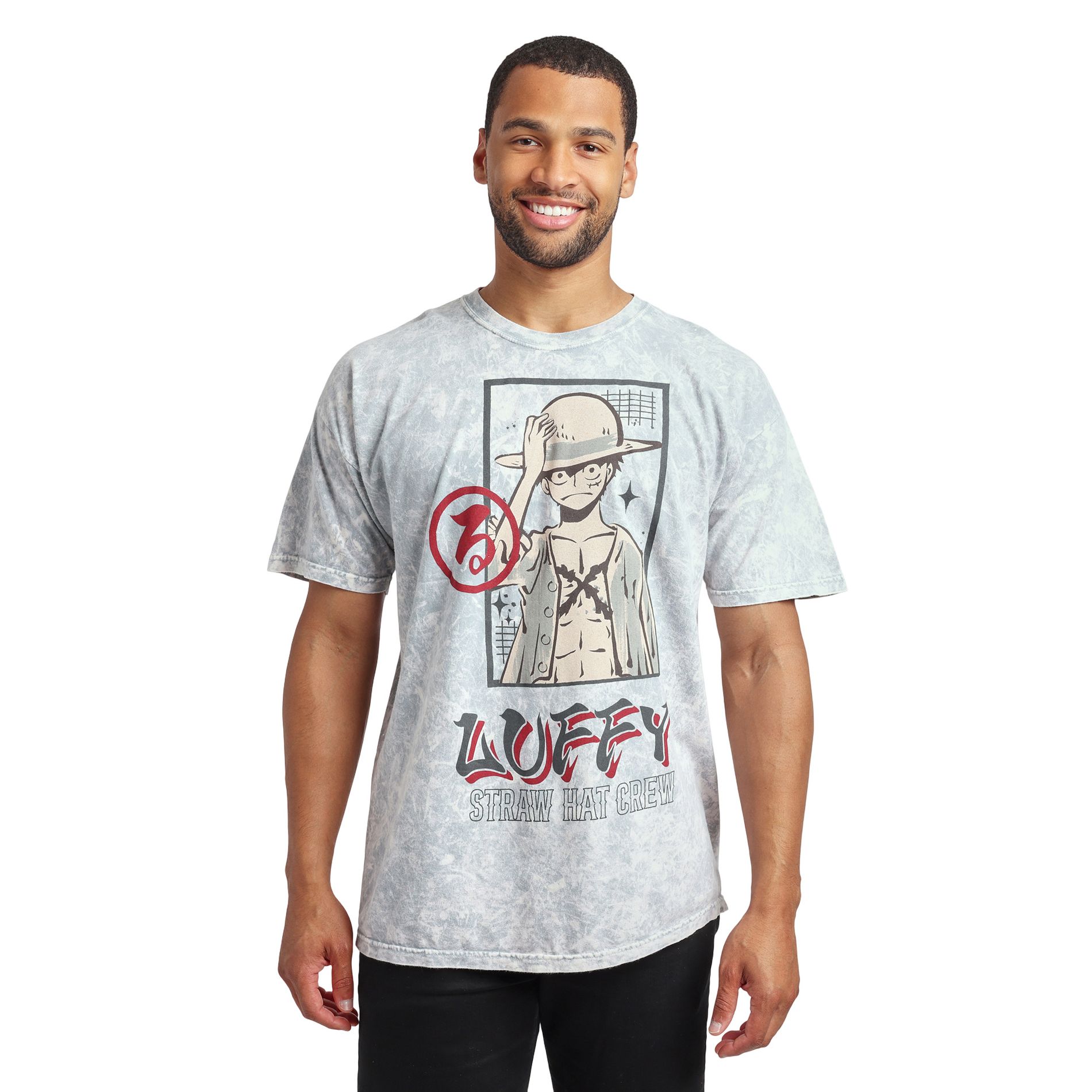 One Piece (Animated Series) Luffy Men’s Gray Cloud Wash Short Sleeve Tee