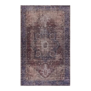 NAYSAYE Washable Rug 4' x 6' Soft Low Pile Non Slip Machine Washable Indoor Area Rug for Living Room Bedroom Hallway, Burgundy - 1 of 4