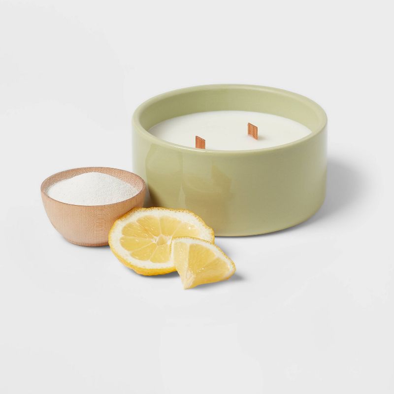 2-Wick Glossy Ceramic Citron and Sands Wooden Wick Jar Candle Light Green 8oz - Threshold&#8482;, 4 of 7