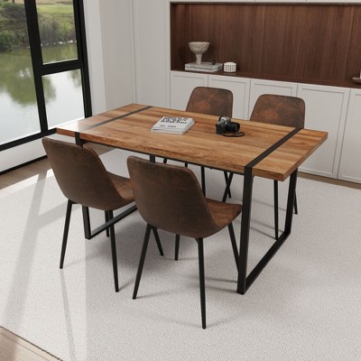 NicBex Dining Table Set for 4 Modern Dining Table with Brown Wooden Tabletop and 4 Suede Chairs for Dining Rooms