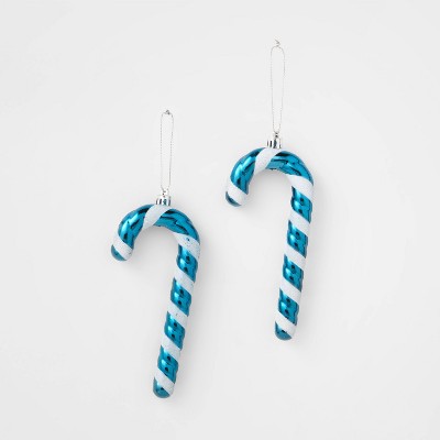 2ct Candy Cane Christmas Ornament Set Dark Blue/White - Wondershop™