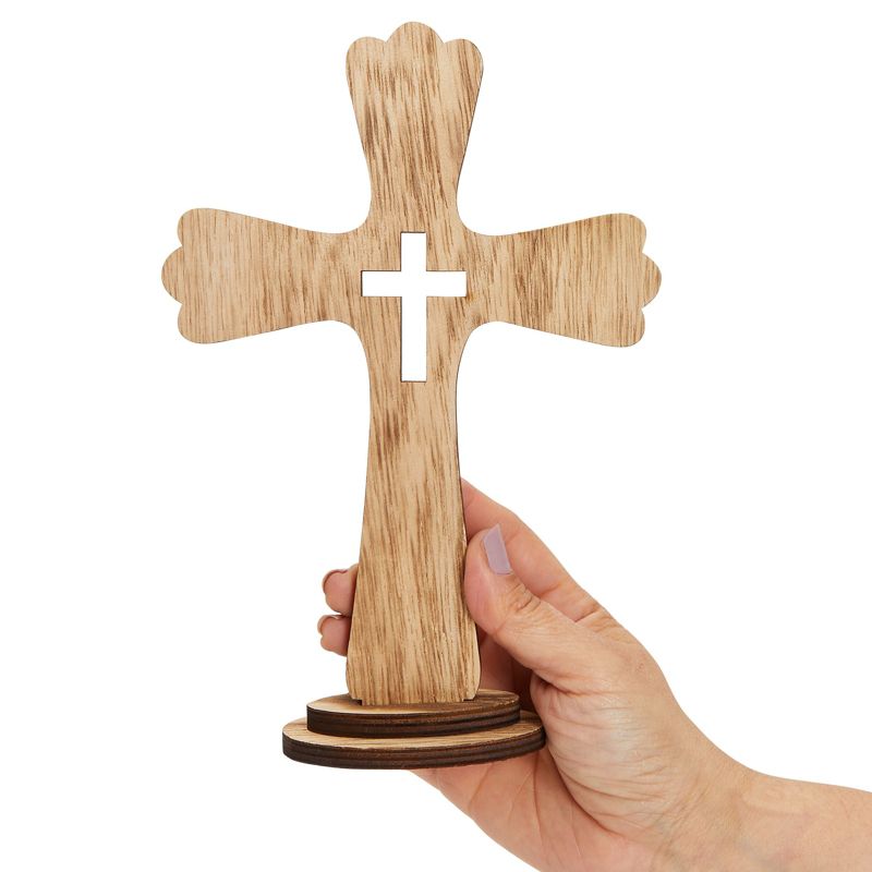 Juvale 3 Pack Catholic Wooden Cross Baptism Centerpieces for Tables, Communion, Home Decor, 6 x 9 In, 3 of 10
