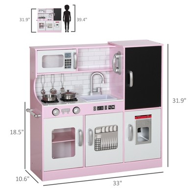 Infurnic Play Food and Toy Kitchens Kids with Phone, Chalkboard, Towel Rack, Ice Maker, 5 Accessories, Gift for 3-8 Years, Pink, 33.00"*10.60"*31.90"