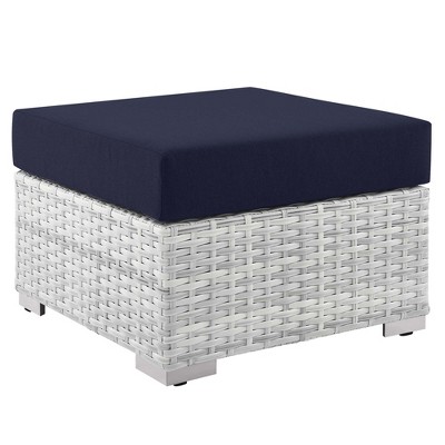 Modway Convene Outdoor Patio Ottoman – All-Weather Wicker Ottoman with UV-Resistant Cushion for Patio or Poolside Lounge