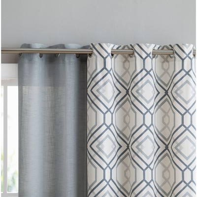 Charcoal Geometric and Solid Light-Filtering Cotton Linen Window Panels