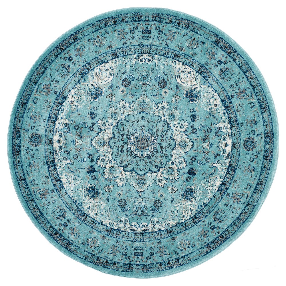 6'7in Round Abstract Loomed Area Rug Blue - Safavieh