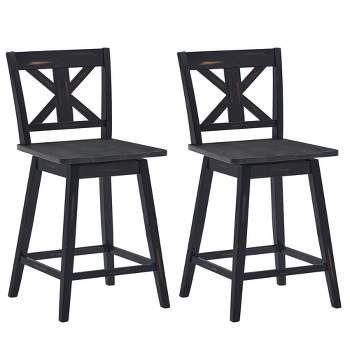 Costway Set of 2 Bar Stools Swivel Counter Height Chair w/ Solid Wood Legs White\Black