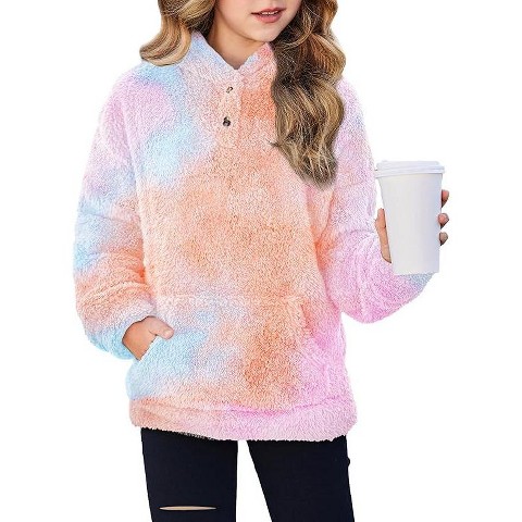 Женские худи Arshiner Girls Fleece Pullover Hooded Sweatshirt for Girl Button Up Casual Outerwear Coat With Pockets-PAT6-120