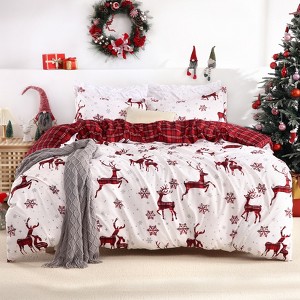 Christmas Duvet Queen Cover Set, Soft Brushed Microfiber Comforter Cover with Reindeer Print, Holiday Themed Bedding for Bedroom Decoration - 1 of 4
