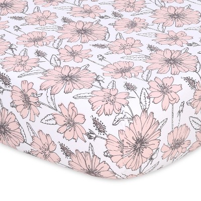 Cottage Floral Pink Organic Cotton Jersey Crib Sheet Set