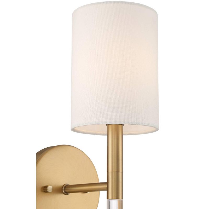 Possini Euro Design Modern Wall Light Sconce Warm Brass Hardwired 5" Fixture Clear Acrylic White Fabric Shade for Bedroom Bathroom, 3 of 8