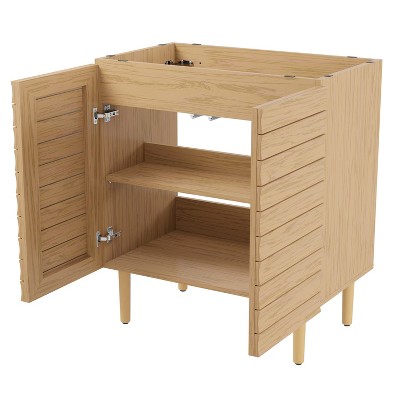 Aubert 30" Oak Slat Modern Farmhouse Bath Vanity Cabinet
