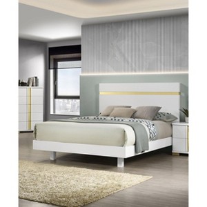TiramisuBest Modern White 3pc Bedroom Set Queen Size Bed w LED 2x Nightstands Mattress Ready Furniture Acrylic Trim - 1 of 4