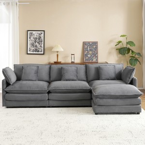 Whisen 112" Modern Design Modular Sofa Couch Upholstered Corduroy L-Shape Sectional Sofa with Side Storage Pockets - 1 of 4