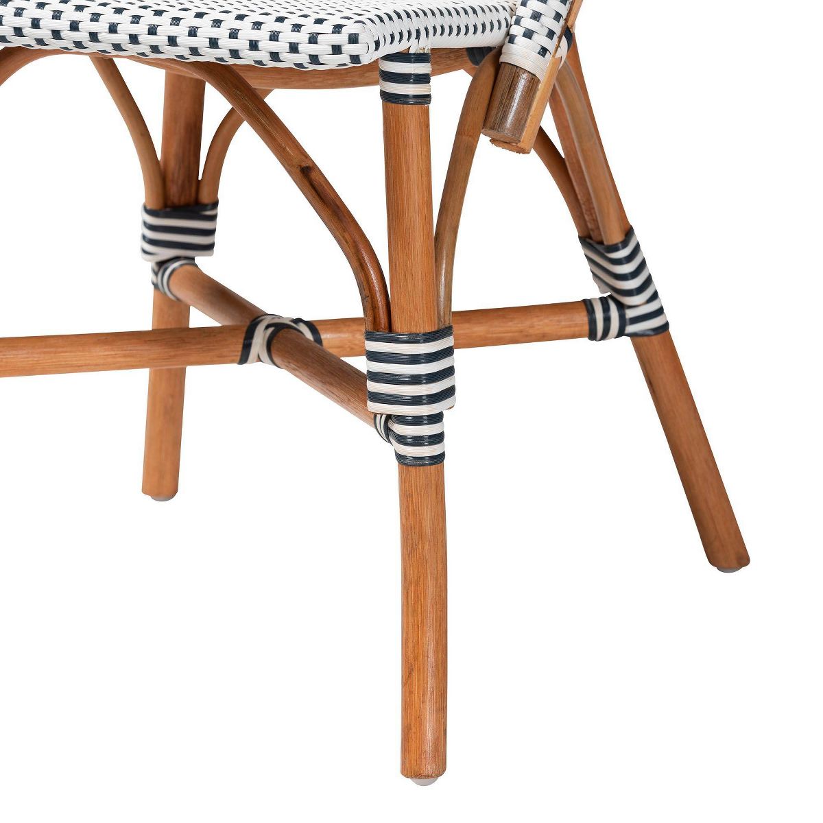 bali & pari Genica Two Tone Weaving and Rattan Bistro Chair Navy Blue/White/Natural Rattan - thumbnail 3