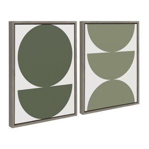 Kate and Laurel Sylvie Earthy Boho Geometric 1 Olive Green and Earthy Boho Geometric 2 Sage Green Framed Canvas, 2 Piece 18x24, Gray - 1 of 4
