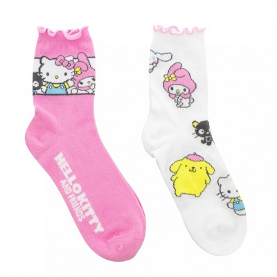 Womens Hello Kitty and Friends Sanrio Ribbed Lettuce Socks 2-Pack