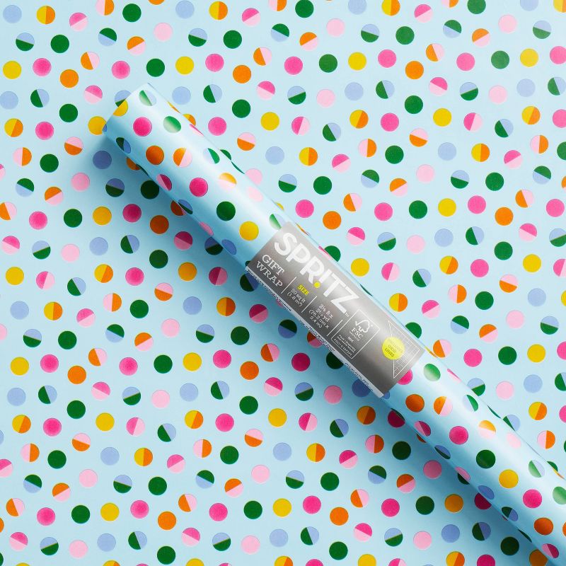 Blue Dots Gift Wrapping Paper - Spritz&#8482;: Multicolored Flowers, FSC Certified, for Birthdays & Baby Celebrations, 1 of 4