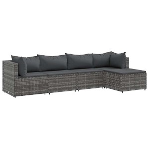 vidaXL 5 Piece Patio Lounge Set - Gray Poly Rattan Outdoor Furniture with Cushions - Modular Patio Set with Footstool for Terrace, Backyard, Garden - 1 of 4