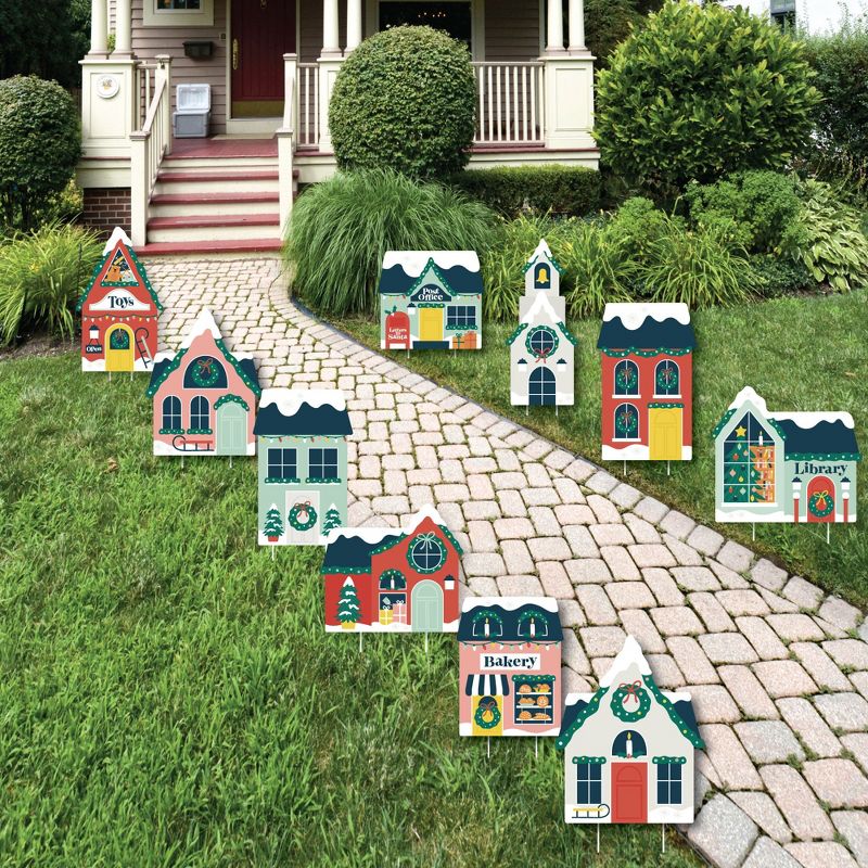 Big Dot of Happiness Christmas Village - Lawn Decorations - Outdoor Holiday Winter Houses Yard Decorations - 10 Piece, 1 of 9