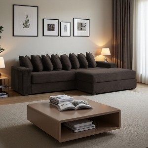 104" L-Shaped Corduroy Sectional Sofa with Chaise & 8 Pillows - 1 of 4