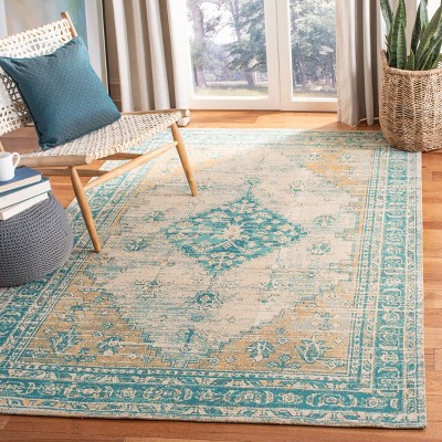 Aqua Flat Woven Cotton Synthetic 8' x 10' Area Rug
