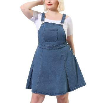  Agnes Orinda Plus Size Denim Overall Dress for Women Distressed  Suspender Pinafore Dresses with Pockets 1X Dark Blue : Clothing, Shoes &  Jewelry