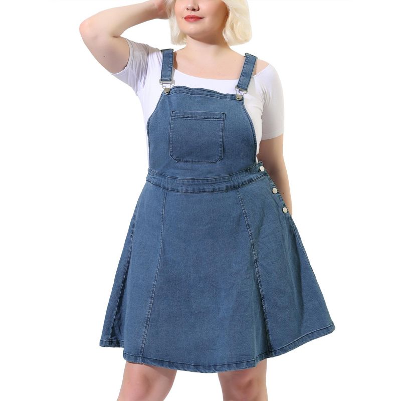 Agnes Orinda Women's Plus Size Denim Side Button Adjustable Strap Overall Jumpers, 1 of 7