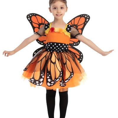 Joyfy Child Girls Butterfly Costume, Toddlers Butterfly Outfit w/Wings Headband for Kids Halloween Parties