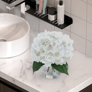 2 Pack Artificial Hydrangea Flowers in Glass Vase with Faux Water, Fake Hydrangeas - 1 of 4