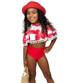 Girls Red Palm Island Two Piece Swimsuit - Mia Belle Girls