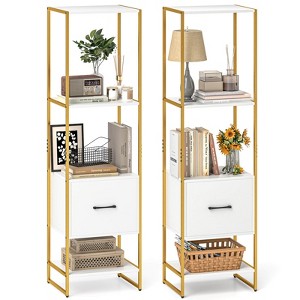 Costway 5-Tier Bookshelf with 4 Open Shelves Storage Drawer Modern Book Storage Organizer Brown/White - 1 of 4